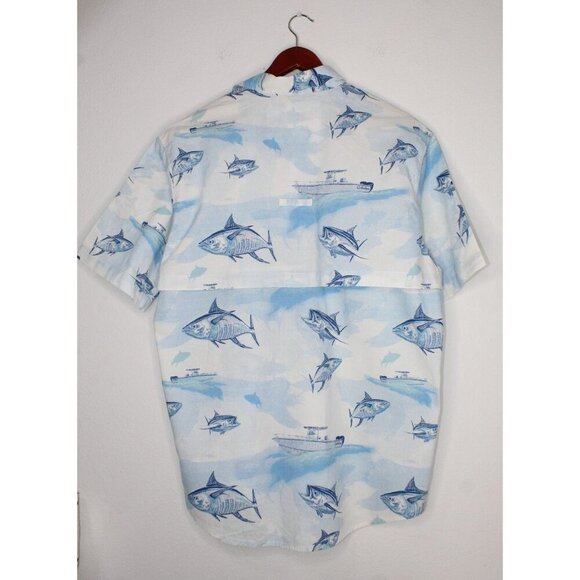 Cabela's Fishing Button Down Shirt Mens L Blue White Vented Relaxed Fit Athletic - Picture 7 of 10